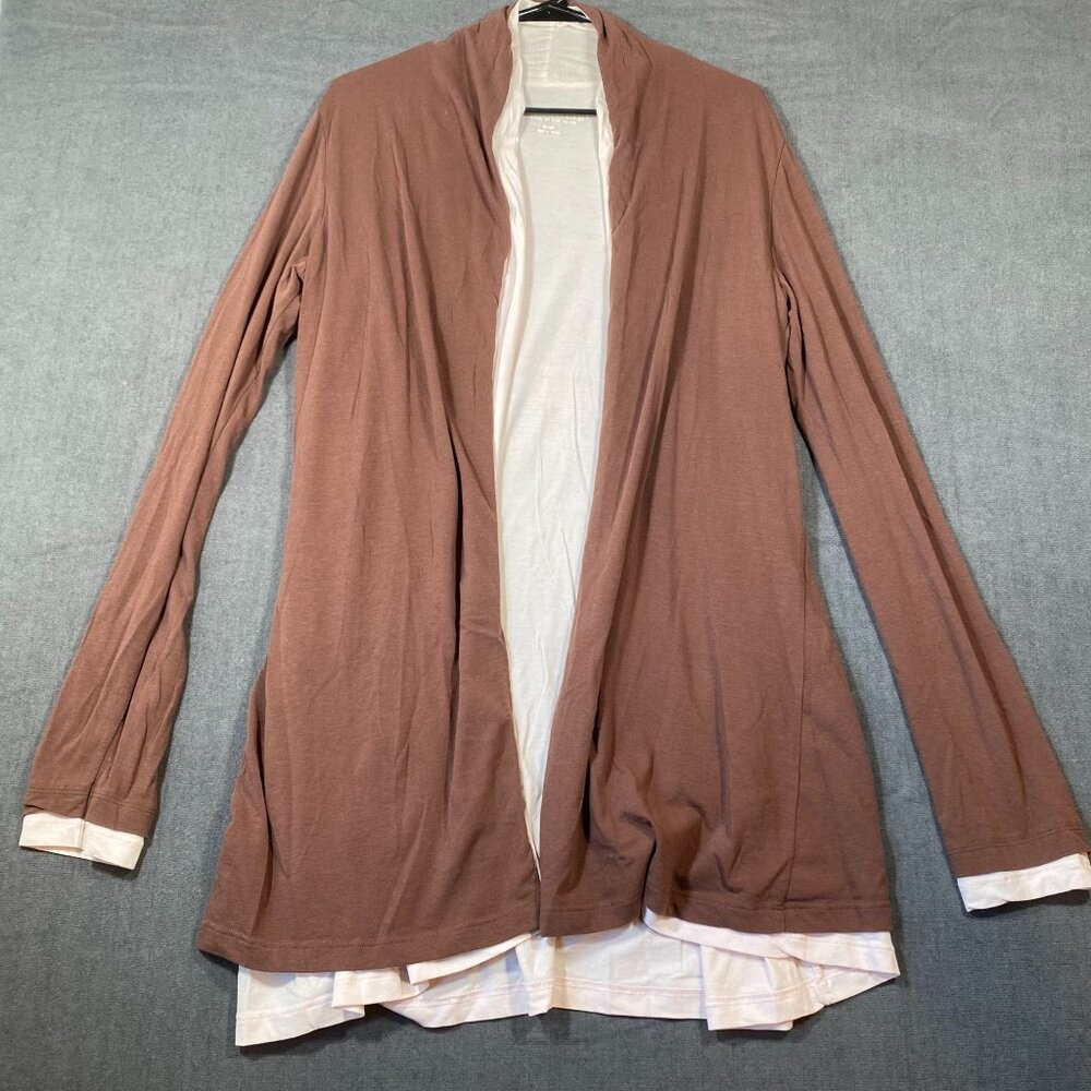 Soft Surroundings Open Front Cardigan Drape Layered Brown & White Womens size S
